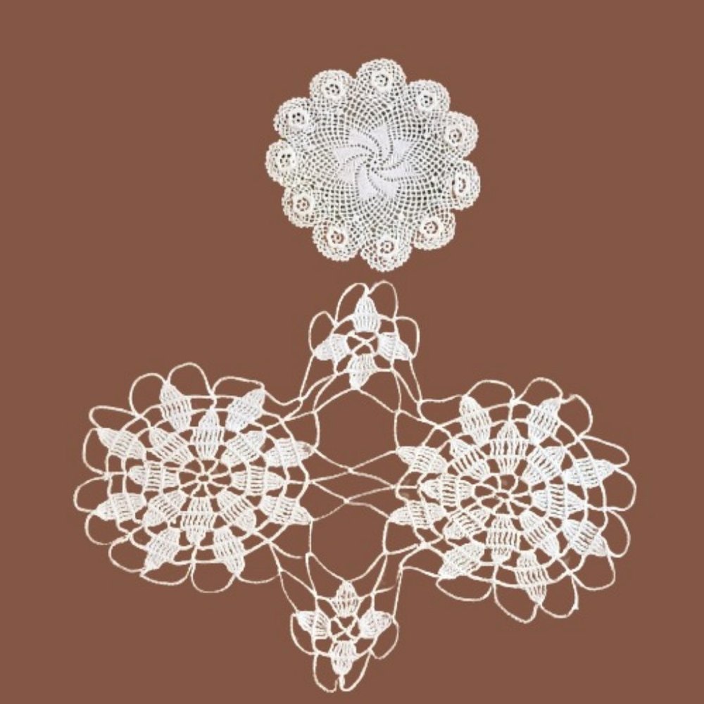 2 Vintage Crochet White Doilies